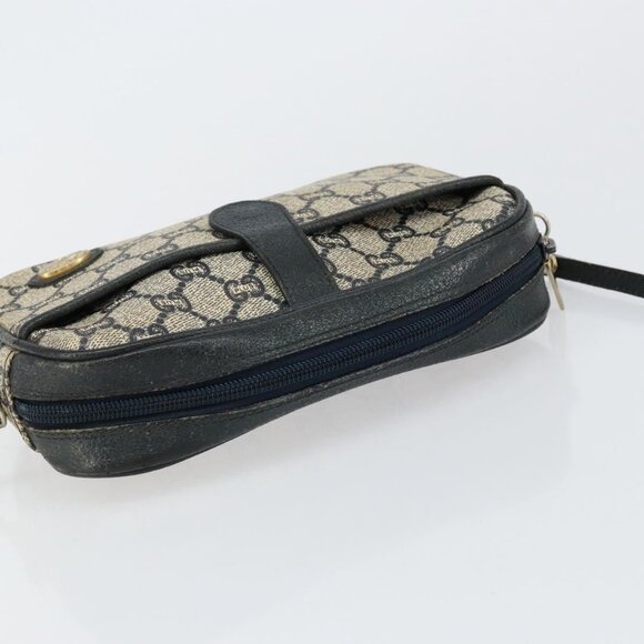 Authentic GUCCI GG Plus Supreme Shoulder Bag PVC Navy Gold - Picture 13 of 16